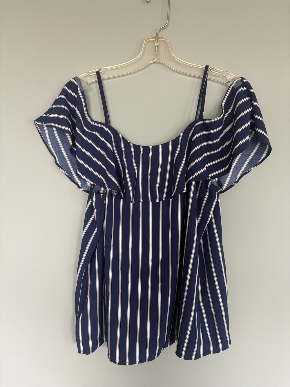 Navy & White Striped Off-Shoulder Romper